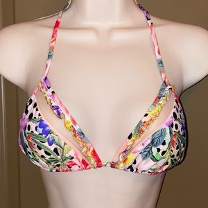 Luli Fama Shocking Florals Triangle Ruffle Bikini Top Small New